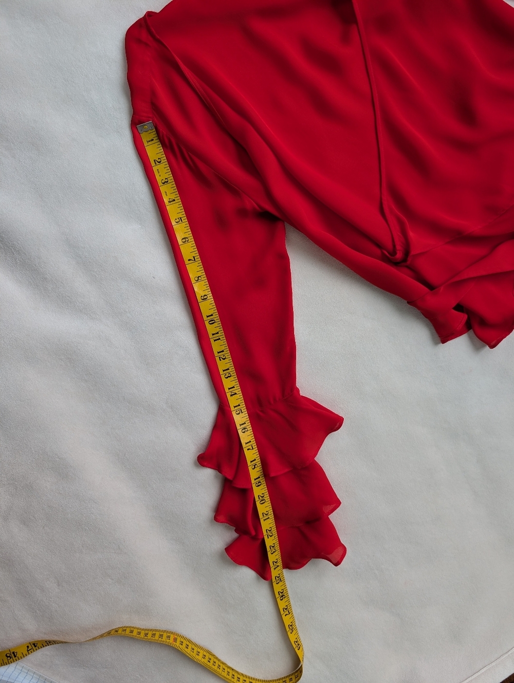 Red Ruffle-Sleeve Tie-Back Blouse - Picture 12 of 16